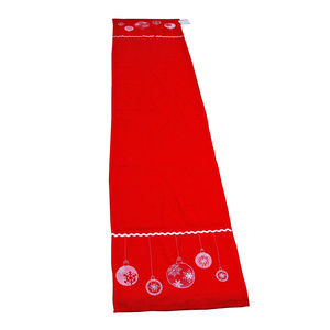 NWT  Red Table Runner Embroidered Christmas Balls Saro
